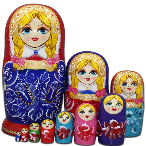 厂家批发零售俄罗斯套娃10层烤漆风干椴木儿童益智玩具b18